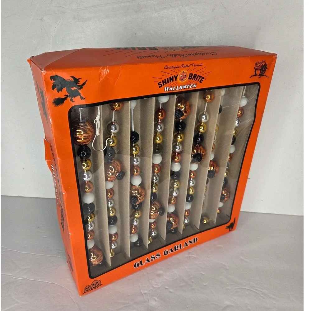 Christopher Radko Shiny Brite Halloween Glass Garland Pumpkin Beads Decor